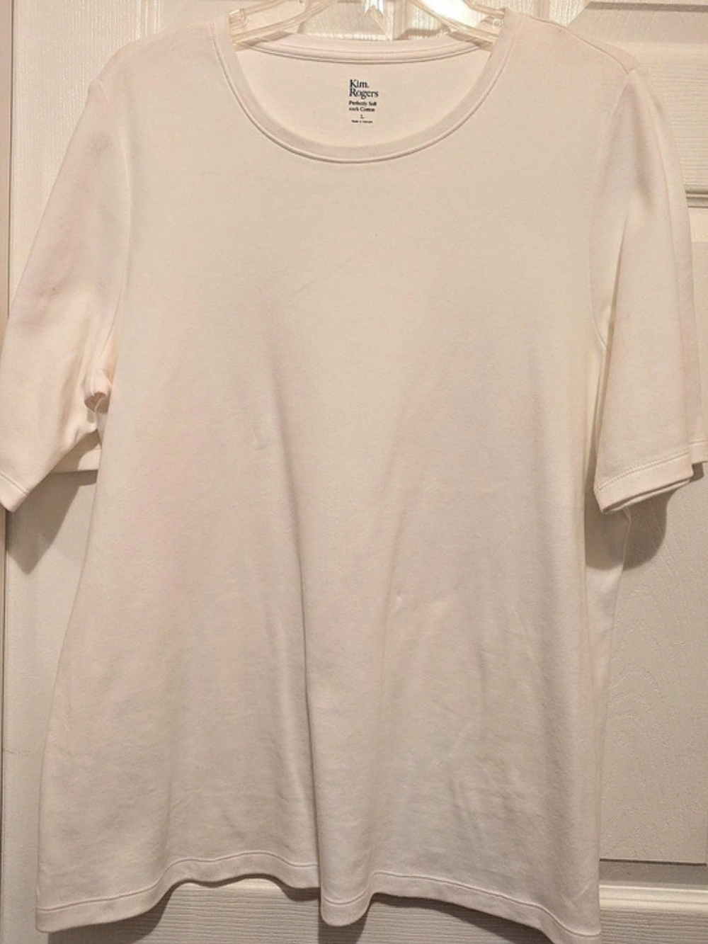 Kim Rogers Perfectly Soft Short Sleeve Crew Neck T-Shirt White Large